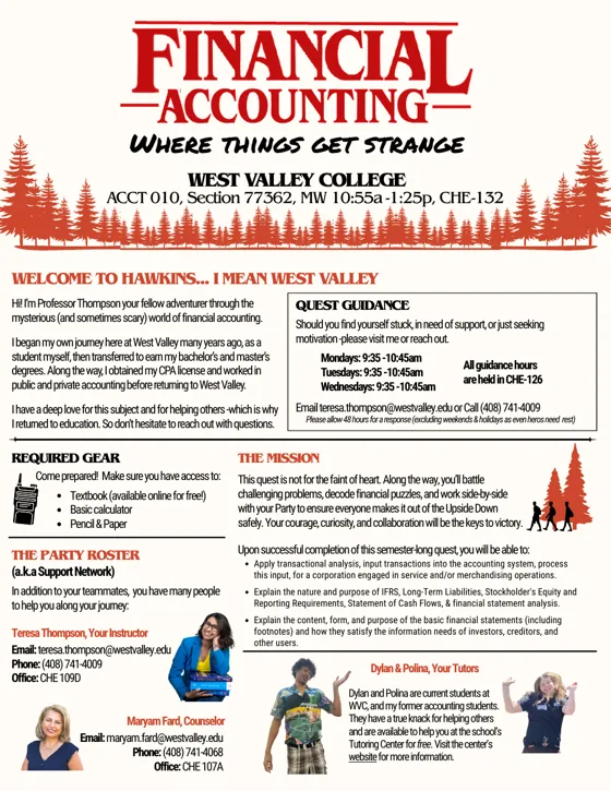 First page of Stranger Things-themed Financial Accounting syllabus